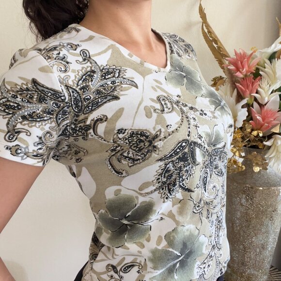 Y2K Tropical Grunge Green and Brown Deadstock Top 100% Cotton - Picture 3 of 8